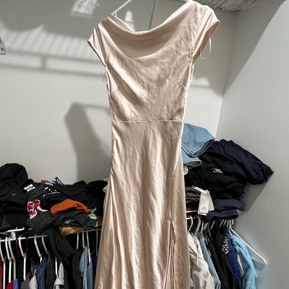 Oh Hello Clothing - RANELA TWIST BACK DETAIL MIDI | CHAMPAGNE